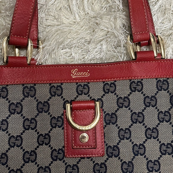 Vintage Gucci Large Abbey D Ring Tote - Red/Navy Blue - Picture 3 of 16